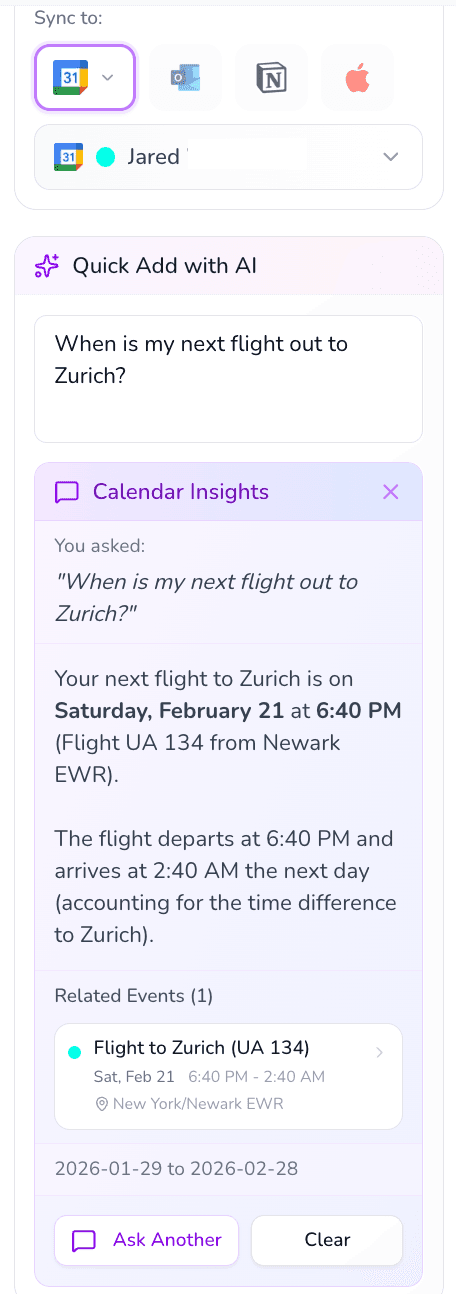 Quick add events with natural language
